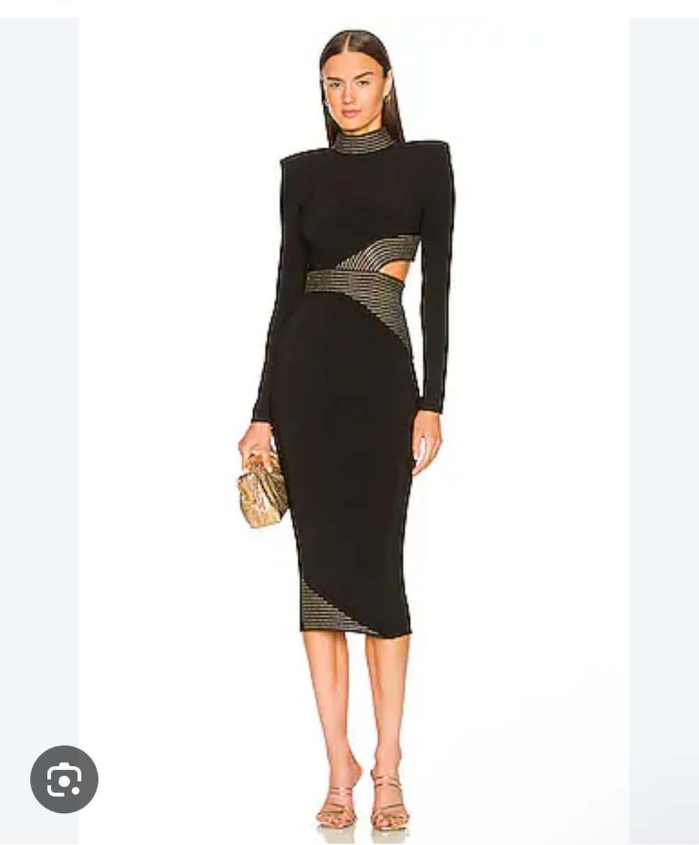 Zhivago Message To Love Midi Dress Size 2 Black Gold Stripe Trim NWT